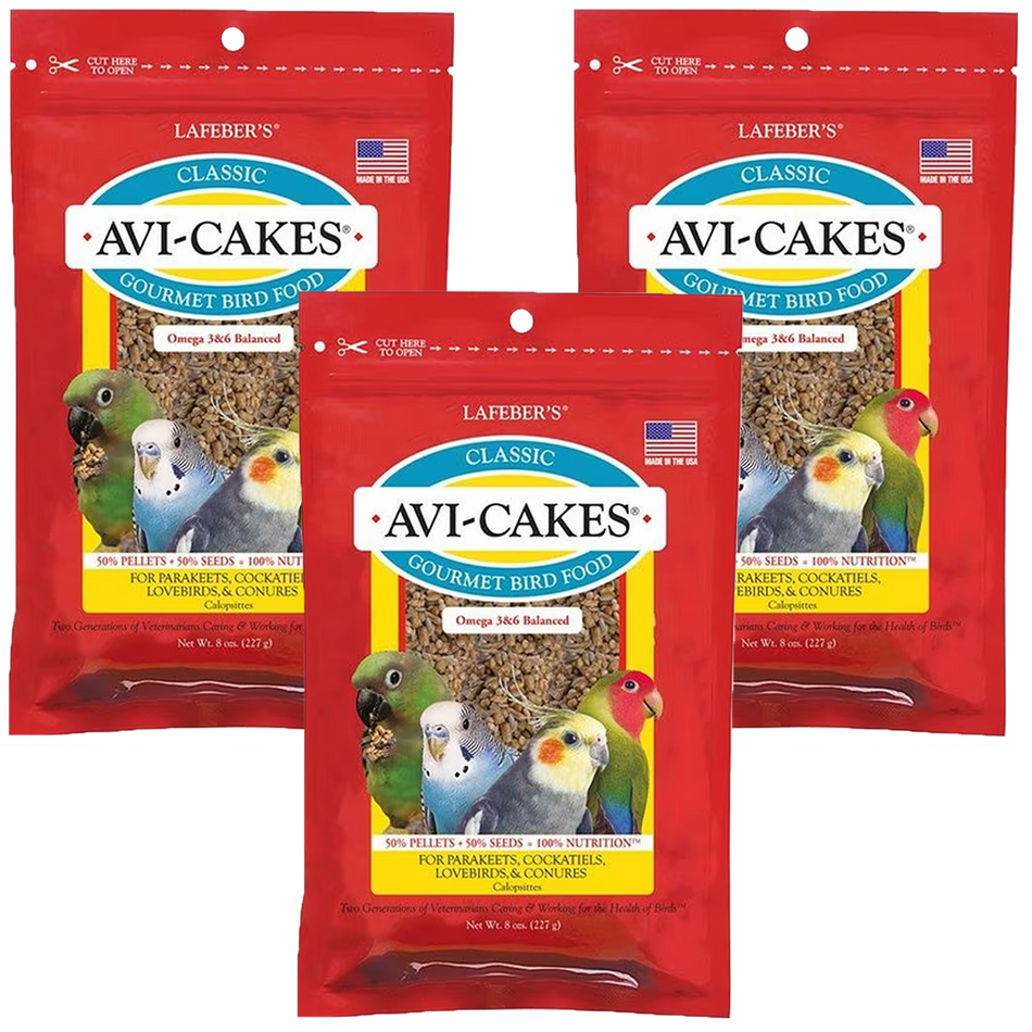 Lafeber Classic Avi-Cakes for Parakeets, Cockatiels, Lovebirds & Conures 8 oz, 3 Pack