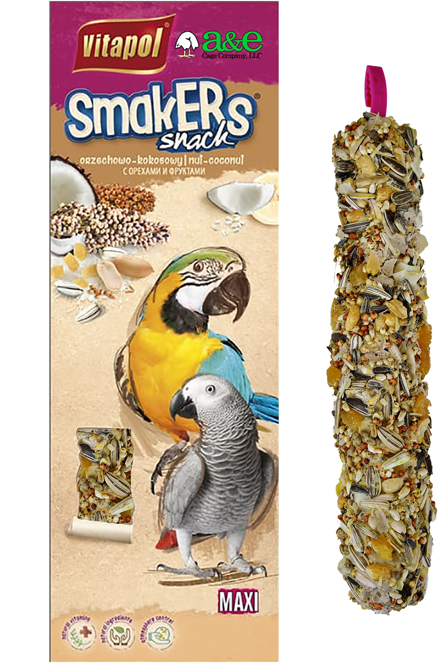Vitapol Smakers Treat Stick Parrot Maxi Twin Pack - Nut/Coconut