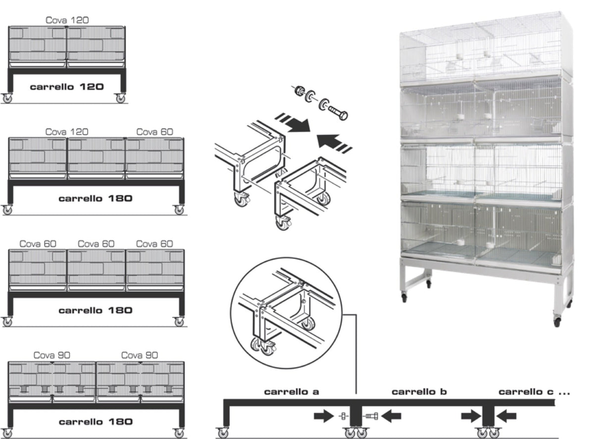 2GR Trolley cm 180 for Breeding Cages Art.419 - New York Bird Supply