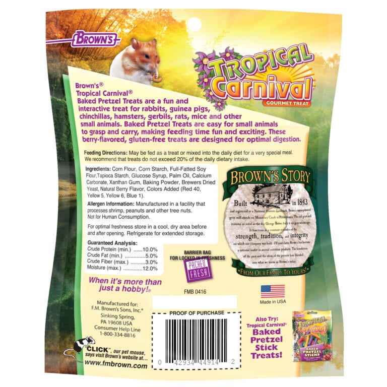 Brown's Tropical Carnival Gourmet Treat Baked Pretzels Small Animal Treats 2 oz