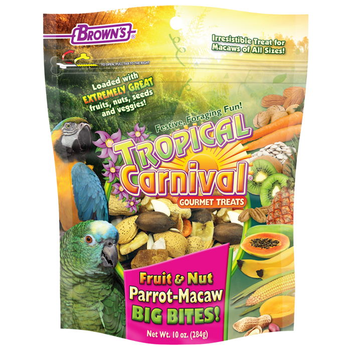 Brown's Tropical Carnival Gourmet Treats Fruit & Nut Parrot-Macaw Big Bites! 10 oz
