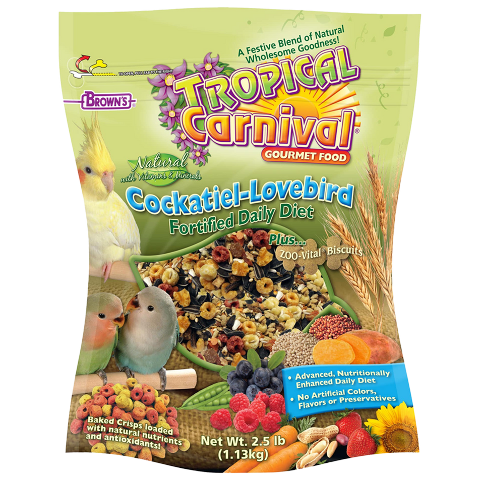 Brown's Tropical Carnival Natural Gourmet Food Cockatiel-Lovebird Fortified Daily Diet 2.5 lb