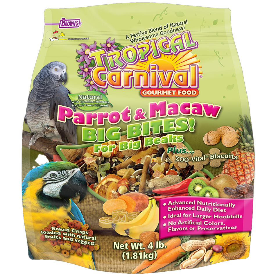 Brown's Tropical Carnival Natural Gourmet Food Parrot & Macaw Big Bites! For Big Beaks 5 lb
