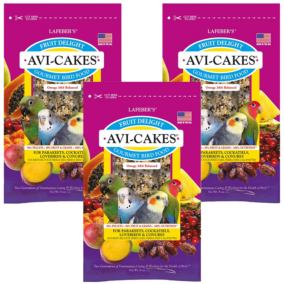 Lafeber Fruit Delight Avi-Cakes for Parakeets, Cockatiels, Lovebirds & Conures 8 oz, 3 Pack