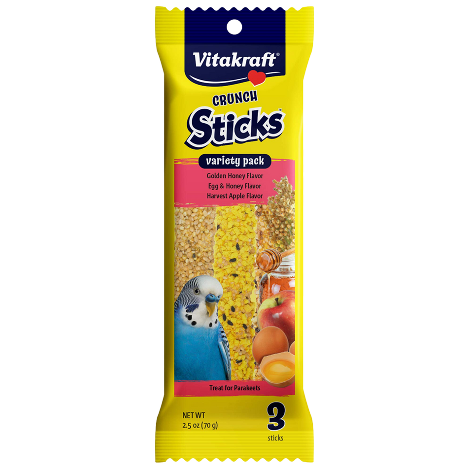 Vitakraft Parakeet Crunch Sticks Variety Pack Golden Honey, Egg & Honey, Harvet Apple 2.5 oz
