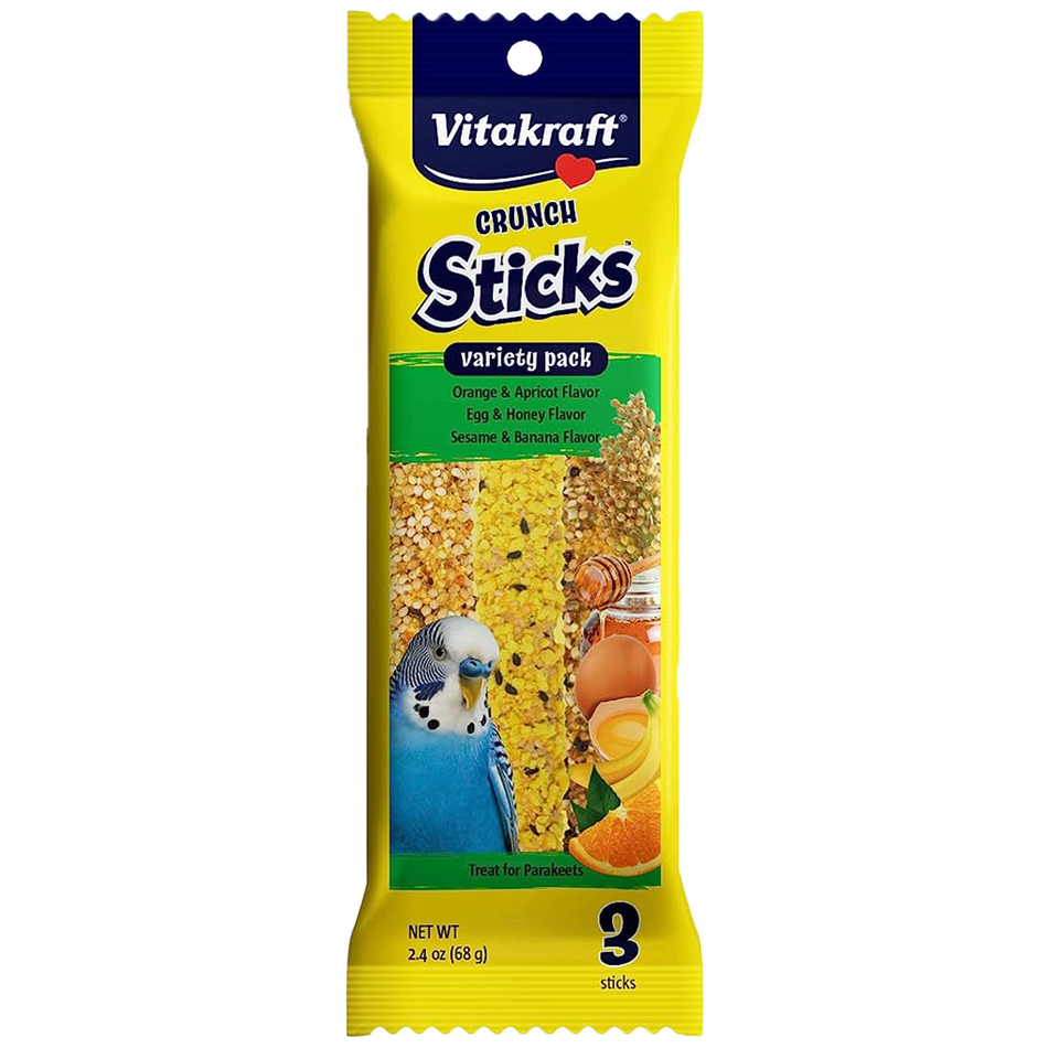 Vitakraft Parakeet Crunch Sticks Variety Pack Orange Apricot, Egg & Honey, Sesame & Banana 2.4 oz